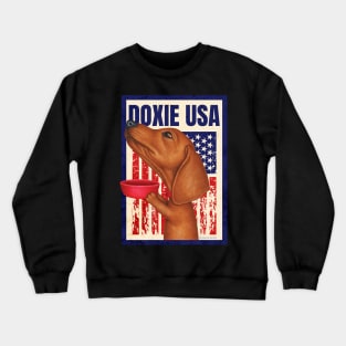 Doxie red white and blue patriot Dachshund with Red Bowl USA Crewneck Sweatshirt